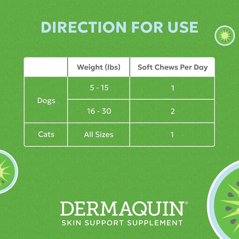Dermaquin Skin Support Supplement for Small to Medium Dogs and Cats, 60 Soft Chews
