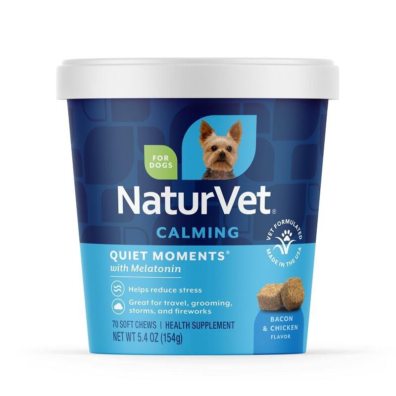 NaturVet Quiet Moments Calming Aid Plus Melatonin Soft Chews for Dogs, 70 Ct