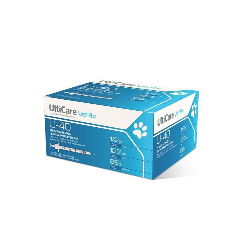 UltiCare VetRx U-40 Insulin Syringes, 0.5cc - 29G x 12.7mm (0.5"), 100ct Box