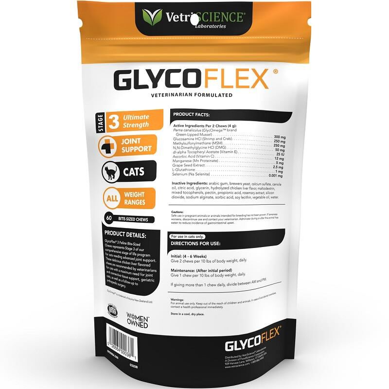 VetriScience Glyco-Flex III Feline Formula, 60 Bite-Sized Chews