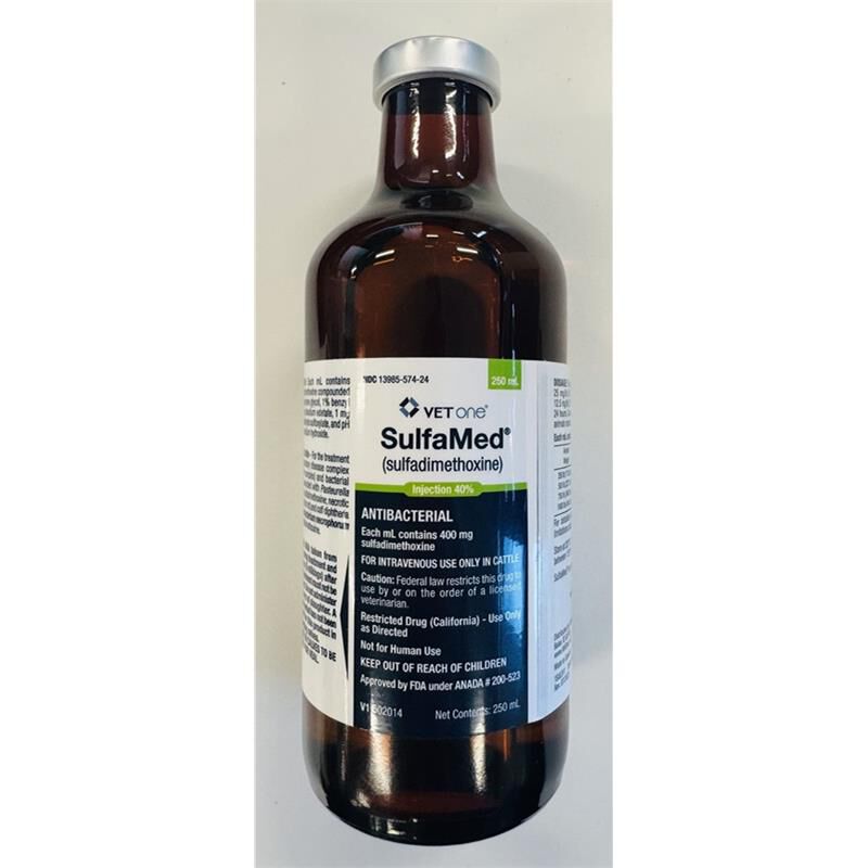 SulfaMed (sulfadimethoxine) Injection 40% for Cattle, 250 ml