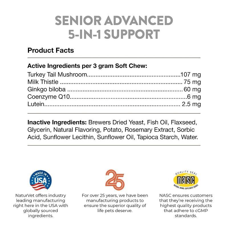 NaturVet Senior Advanced 5-in-1 Support Soft Chews for Dogs