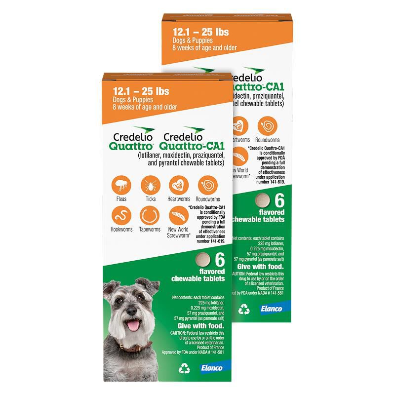 Credelio Quattro Flavored Chewable Tablet for Dogs & Puppies 12.1-25 lbs Orange 12 Month Supply