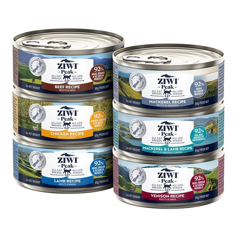 ZIWI Peak Wet Cat Food Variety Pack Beef, Chicken, Lamb, Mackerel & Lamb, Mackerel, Venison, 6 x 3 oz cans