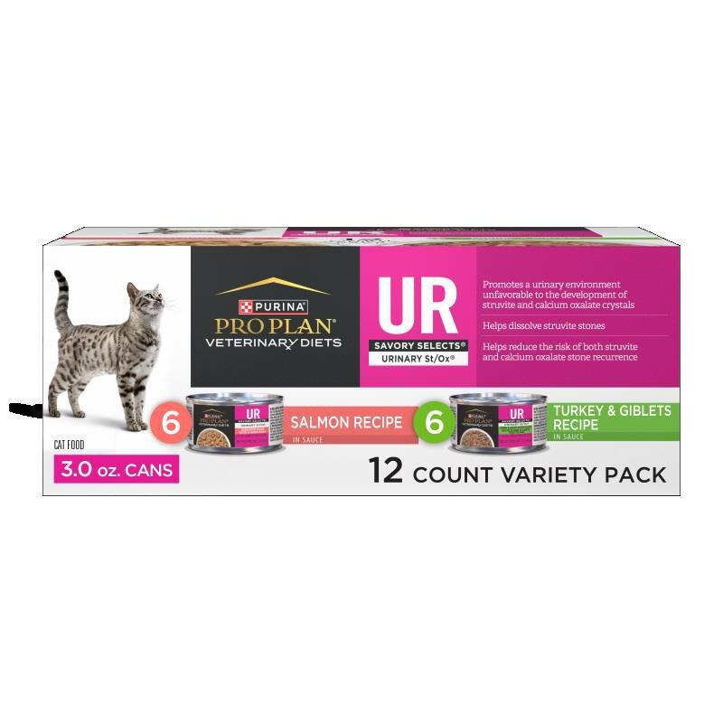 Purina Pro Plan Veterinary Diets UR Urinary St/Ox Savory Selects Salmon & Turkey & Giblets Wet Cat Food Variety Pack, 3 oz cans