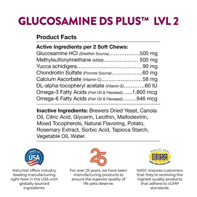 NaturVet Glucosamine DS Plus Level 2 Soft Chews for Dogs and Cats