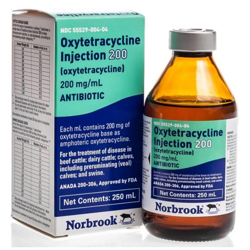 Oxytetracycline Injection 200 for Cattle and Swine, 250 ml