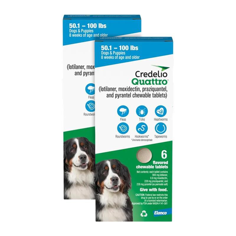 Credelio Quattro Flavored Chewable Tablet for Dogs & Puppies 50.1 - 100 lbs Blue 12 Month Supply