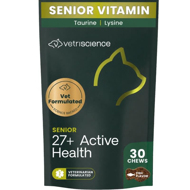 VetriScience Nu Cat Senior 27+ Active Health Multivitamin Supplement for Senior Cats, 30 Fish Flavor Chews