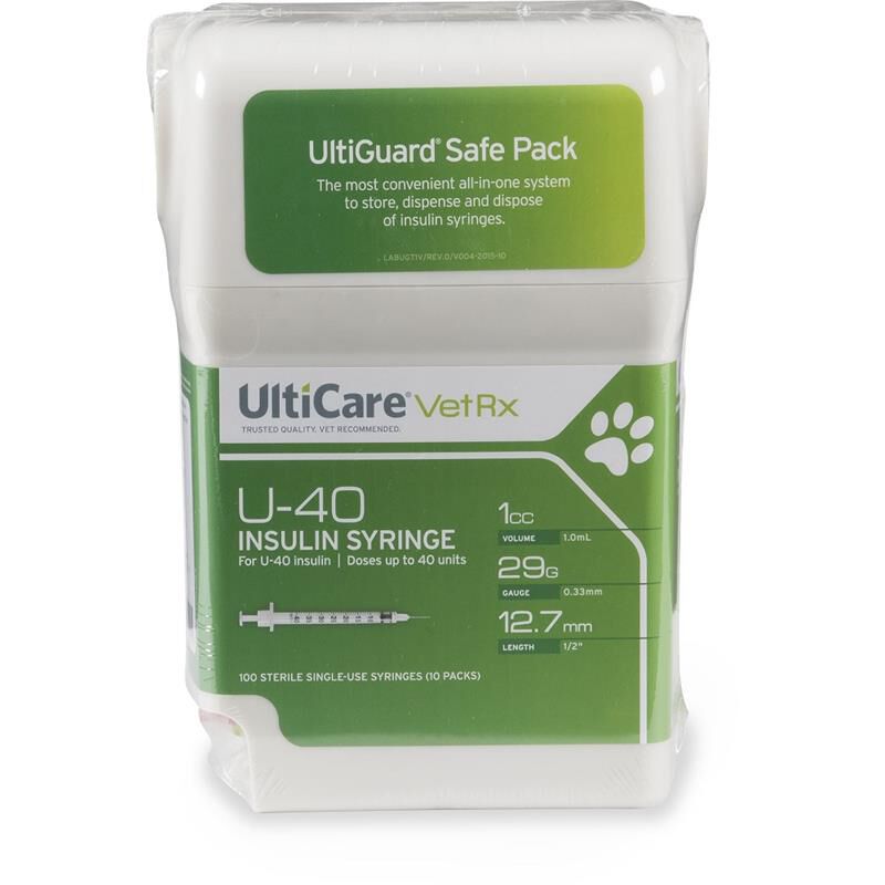 UltiGuard VetRx U-40 Insulin Syringes 29g, Sharps Box of 100 Needle 1/2 inch