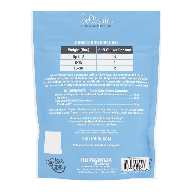 Solliquin Behavioral Health Supplement for Small to Medium Dogs and Large Cats, 75 Soft Chews