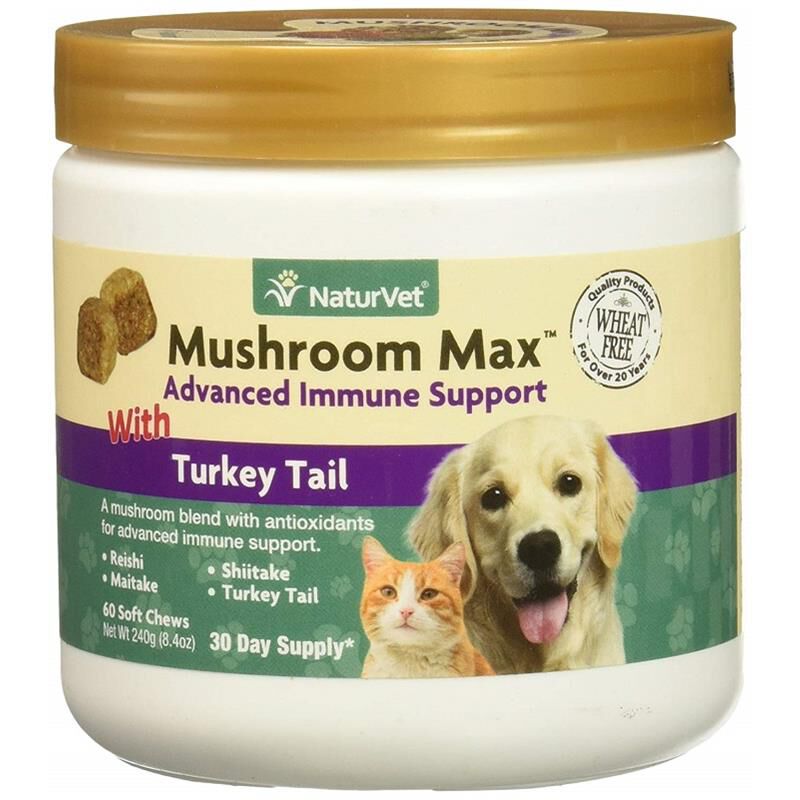 NaturVet Mushroom Max Advanced Immune Support with Turkey Tail Soft Chews for Dogs & Cats