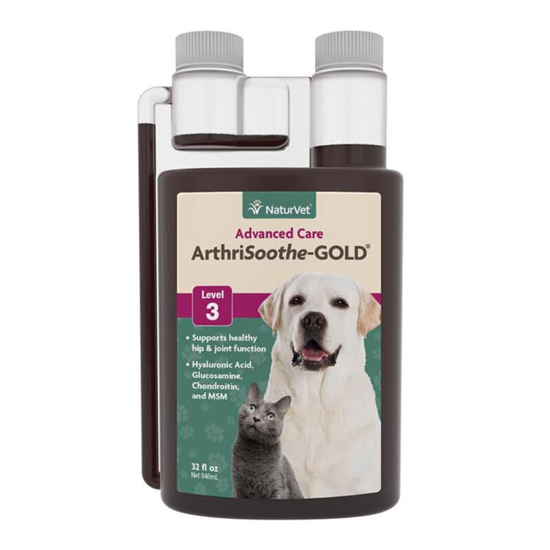 NaturVet ArthriSoothe-GOLD Joint Supplement, Level 3 Advanced Care Joint Support Liquid for Dogs and Cats 32 Oz