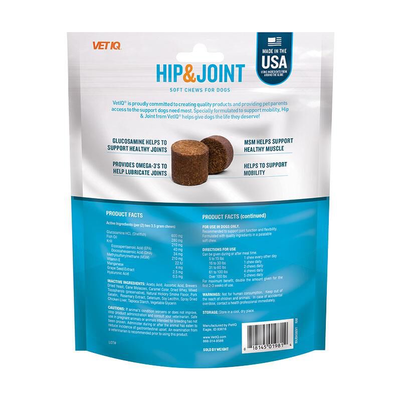 VetIQ Hip & Joint Chicken Flavored Soft Chews for Dogs, 60 ct