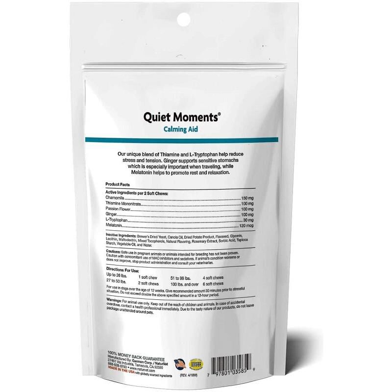 NaturVet Quiet Moments Calming Aid Plus Melatonin, 65 Soft Chews
