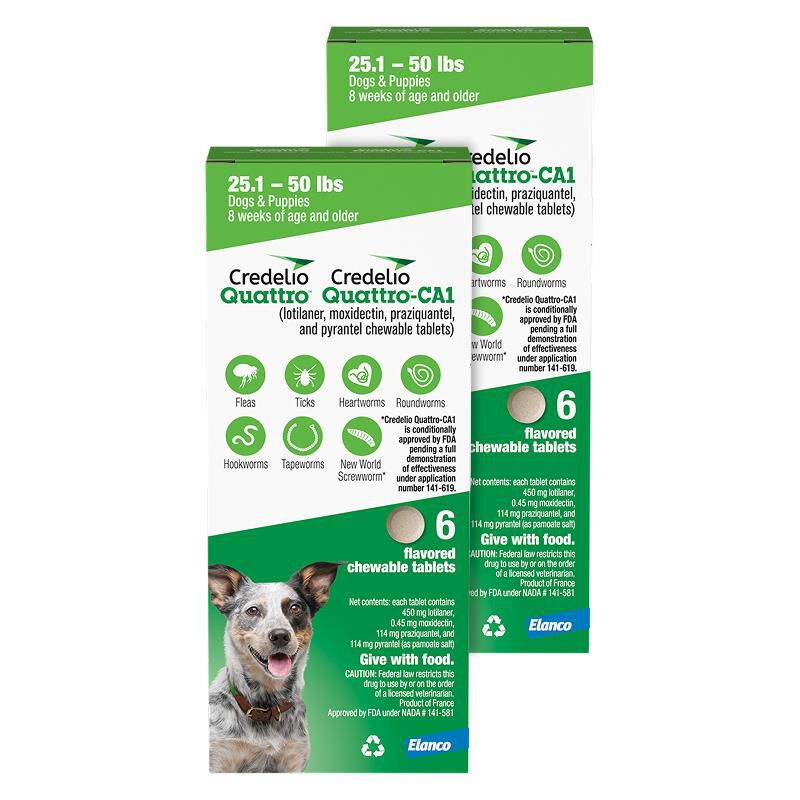 Credelio Quattro Flavored Chewable Tablet for Dogs & Puppies 25.1-50 lbs Green 12 Month Supply