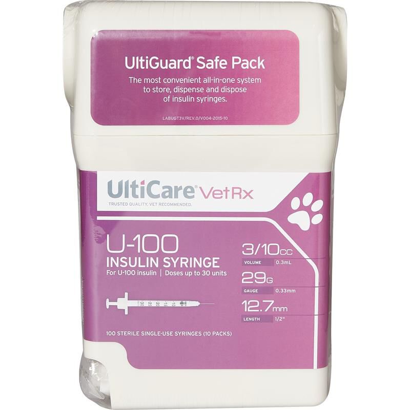 UltiGuard VetRx U-100 Insulin Syringes 29g, Sharps Box of 100