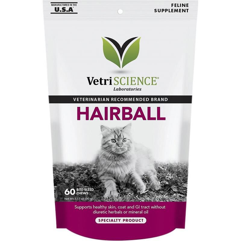 VetriScience Hairball Feline Supplement, 60 Bite-Sized Chews